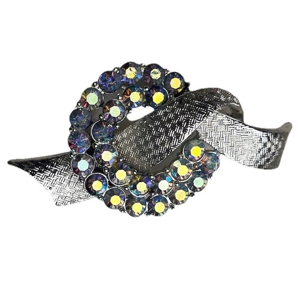 Vintage Coro Brooch Aurora Borealis Rhinestone Silver Tone Estate Jewelry Gift